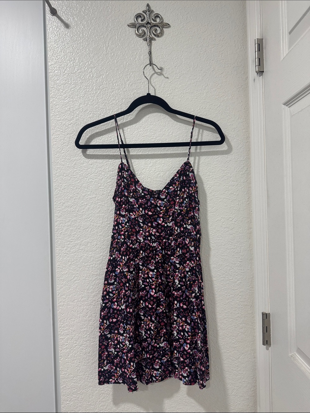 Express Floral Button-Front Cami Dress in Black with Pink & Purple Accents